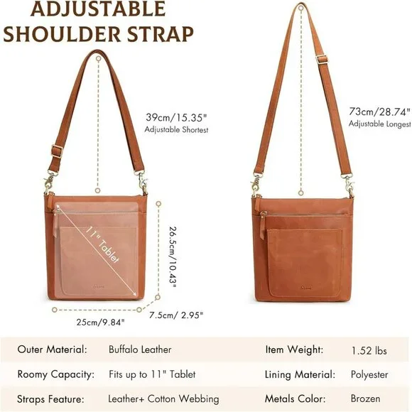 Leather Crossbody Bag for Women Medium Vintage Multi Pockets Travel Purse - Picture 4 of 8